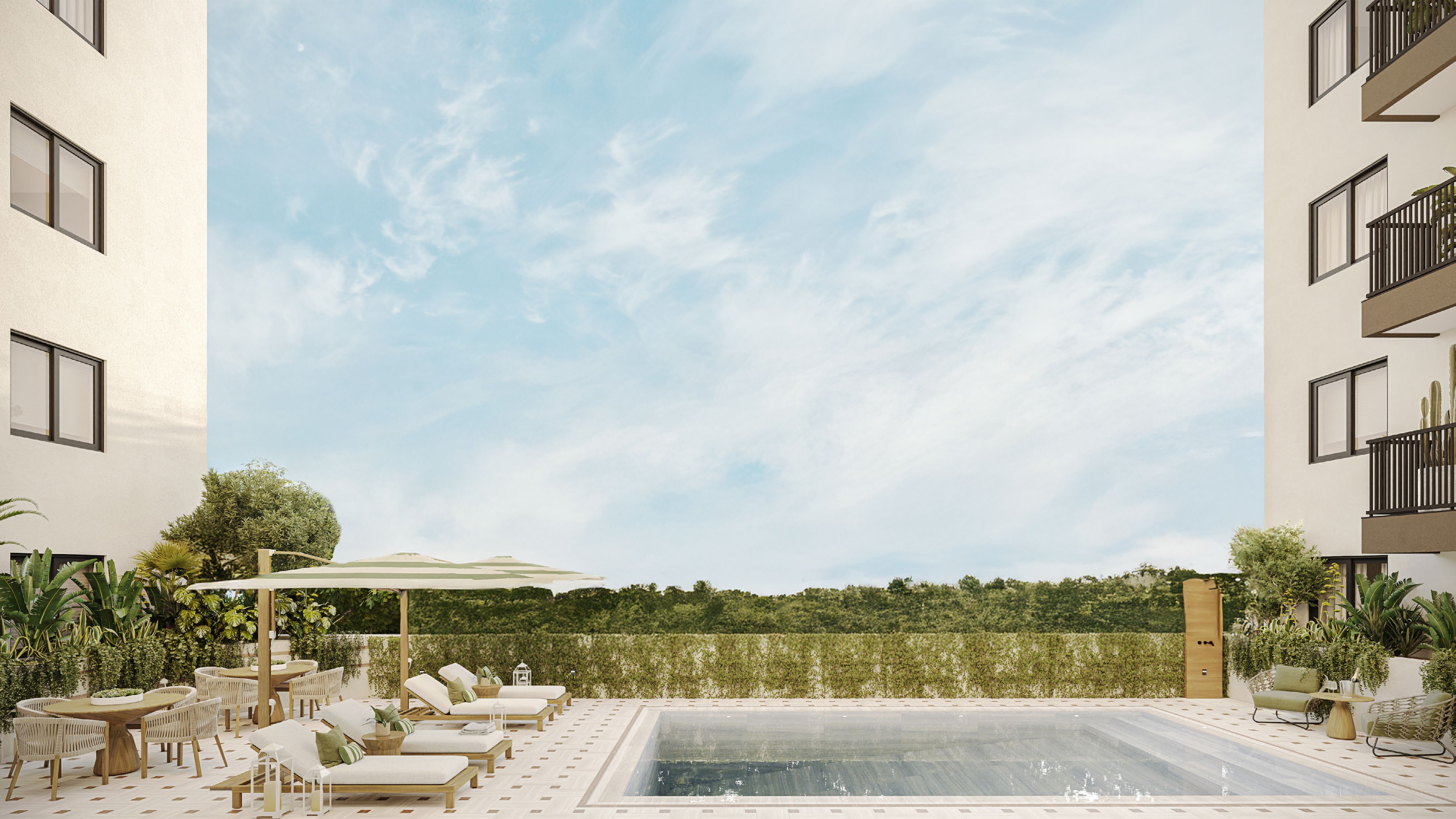 Render oficial de la piscina de Botanic Residences