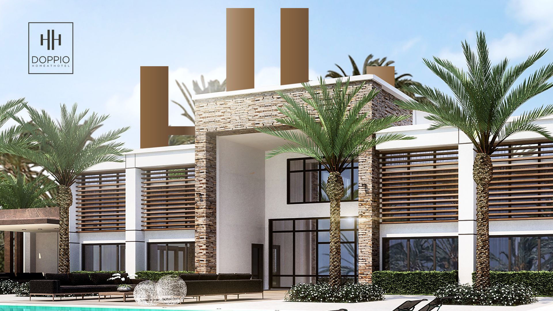 Render conceptual de interiores de Doppio at Westside
