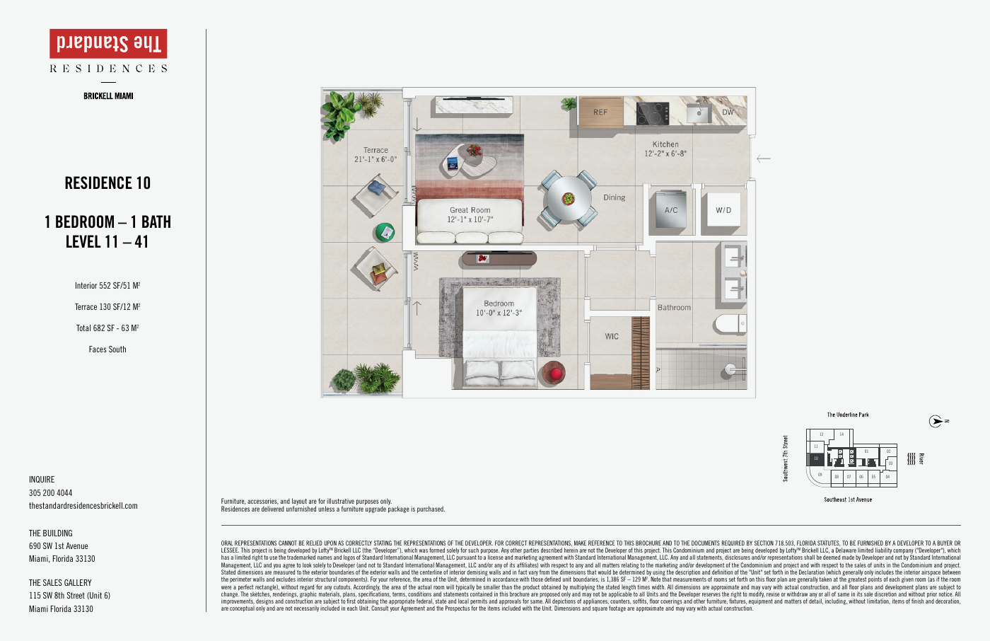 Plano oficial: 1 dormitorio · unidad 1710 · plano 10, The Standard Residences Brickell