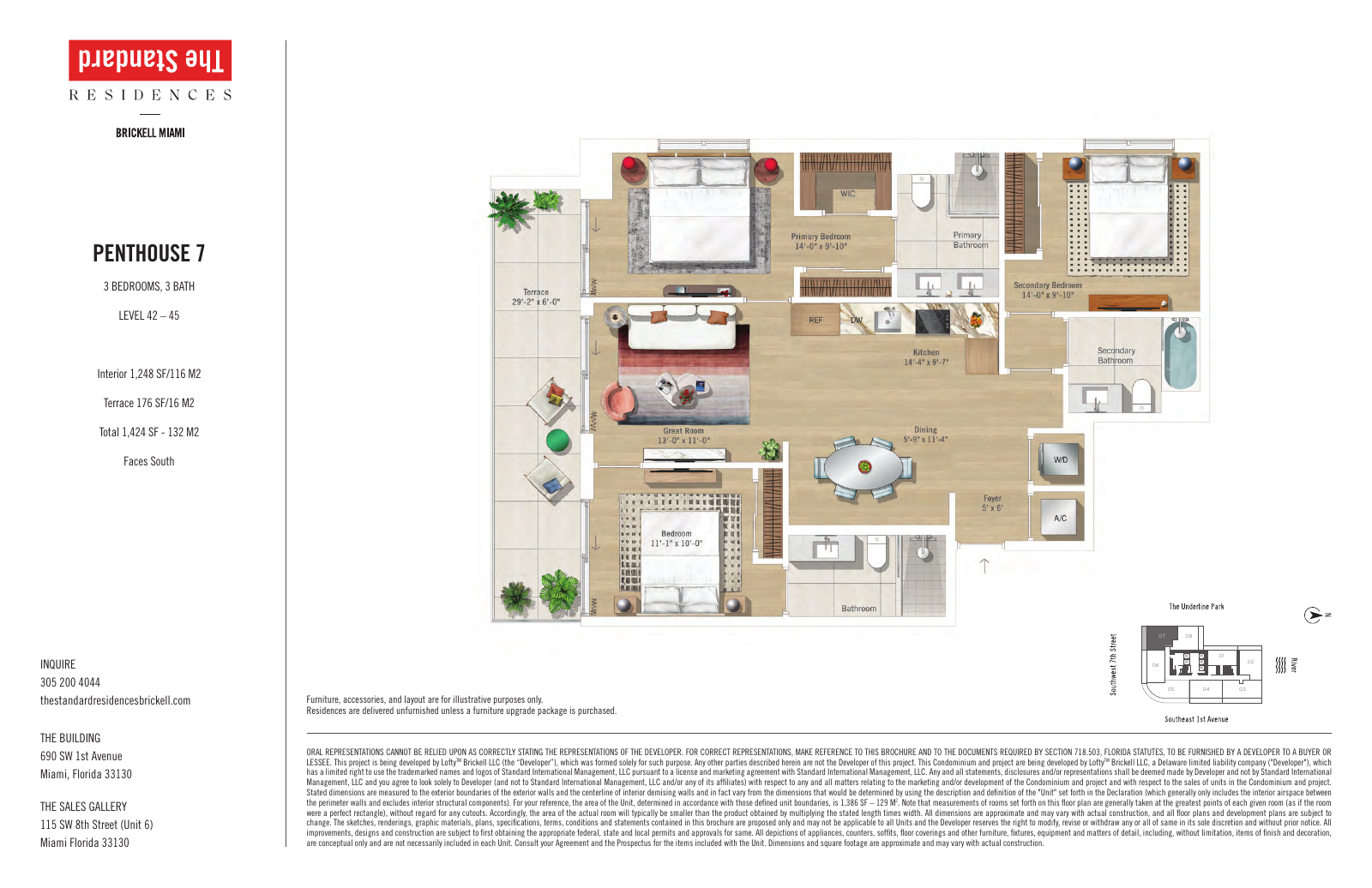 Plano oficial: 3 dormitorios · unidad 4307 · penthouse 07, The Standard Residences Brickell