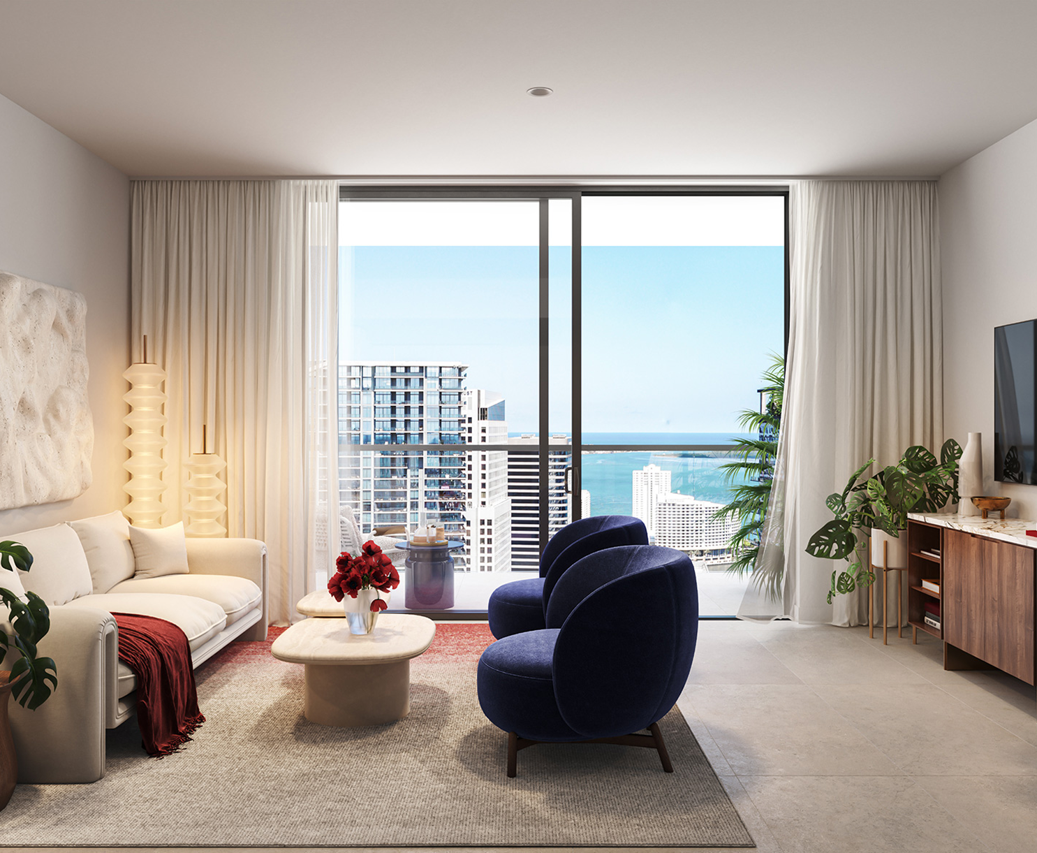 Render conceptual de interiores de The Standard Residences Brickell